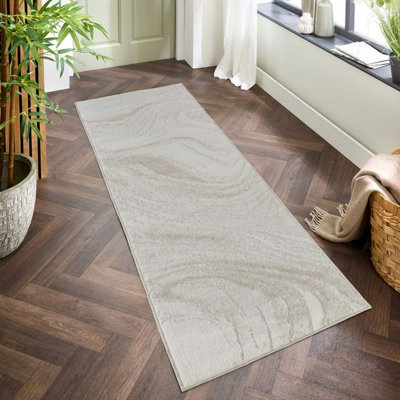 B&Q Beige Perla Modern Abstract Action Living Room Area Rug Metallic Sheen Contemporary Hallway Runner Resin- 60X220 Cm
