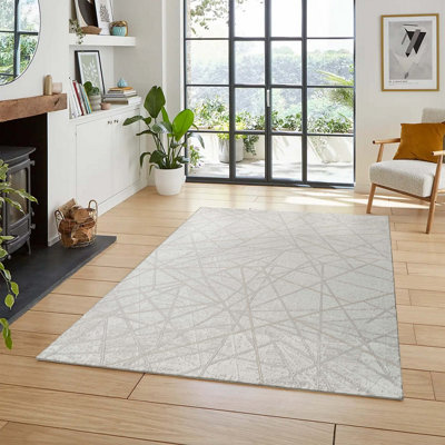 B&Q Grey Perla Modern Abstract Linear Living Room Area Rug Metallic Sheen Contemporary Hallway Runner Axis- 160X230 Cm