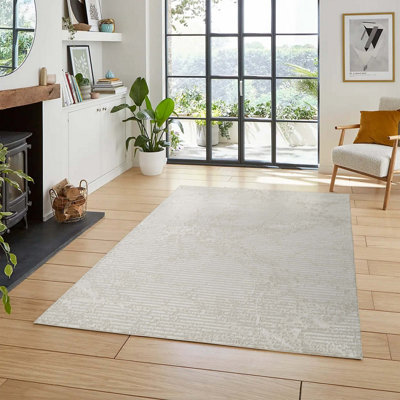  - Perla Modern Abstract Linear Living Room Area Rug Metallic Sheen Contemporary Hallway Runner Molten-Beige 200X290 Cm