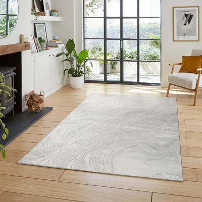  - Perla Modern Abstract Action Living Room Area Rug Metallic Sheen Contemporary Hallway Runner Resin-Grey 200X290 Cm