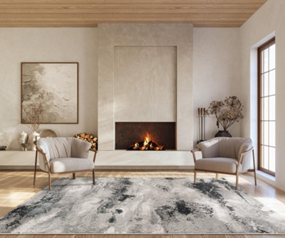  - Elysium Modern Abstract Action Living Room Area Rug Metallic Sheen- Mist Grey 200Cm X 290Cm