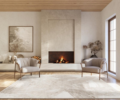 Elysium Modern Abstract Living Room Area Rug Metallic Sheen -Expression Pearl 120Cm X 170Cm from B&Q