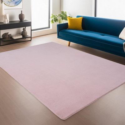 Snuggly Washable Low Pile Living Room Area Rug  Anti Slip Felt Backing Baby Pink 60 X 100 Cm (Rectangular) from B&Q