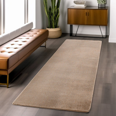 Snuggly Washable Low Pile Living Room Area Rug  Anti Slip Felt Backing Beige 60 X 200 Cm (Runner) from B&Q