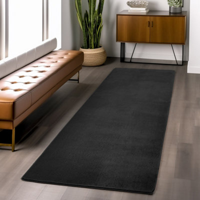 Snuggly Washable Low Pile Living Room Area Rug  Anti Slip Felt Backing Black 60 X 200 Cm (Runner) from B&Q