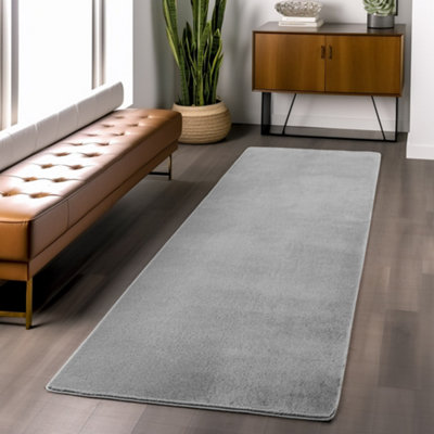 Snuggly Washable Low Pile Living Room Area Rug  Anti Slip Felt Backing Grey 60 X 200 Cm (Runner) from B&Q