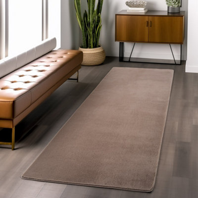 Snuggly Washable Low Pile Living Room Area Rug  Anti Slip Felt Backing Mocha 60 X 200 Cm (Runner) from B&Q