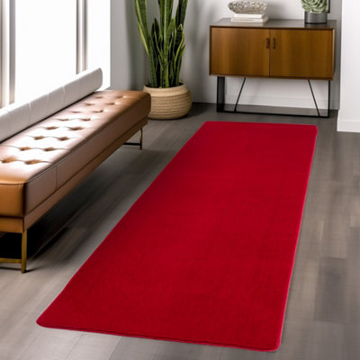 Snuggly Washable Low Pile Living Room Area Rug  Anti Slip Felt Backing Red 60 X 200 Cm (Runner) from B&Q