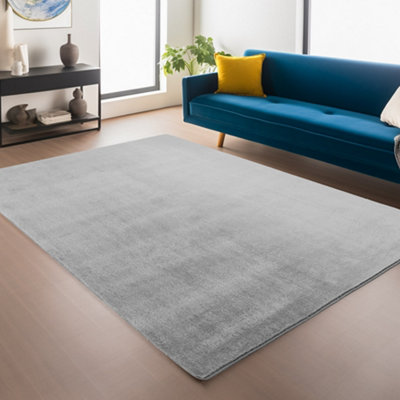 Snuggly Washable Low Pile Living Room Area Rug  Anti Slip Felt Backing Grey 80 X 120 Cm (Rectangular) from B&Q