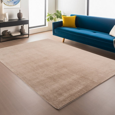 Snuggly Washable Low Pile Living Room Area Rug  Anti Slip Felt Backing Beige 120 X 160 Cm (Rectangular) from B&Q