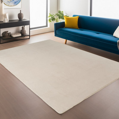 Snuggly Washable Low Pile Living Room Area Rug  Anti Slip Felt Backing Cream 120 X 160 Cm (Rectangular) from B&Q