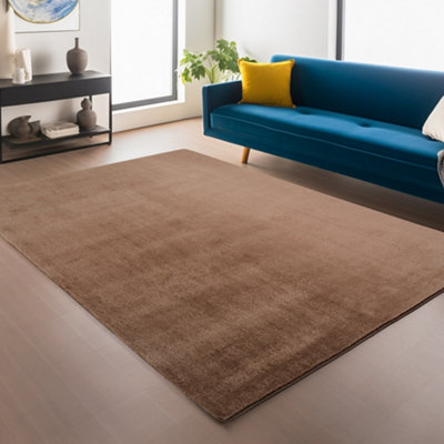 Snuggly Washable Low Pile Living Room Area Rug  Anti Slip Felt Backing Mocha 120 X 160 Cm (Rectangular) from B&Q