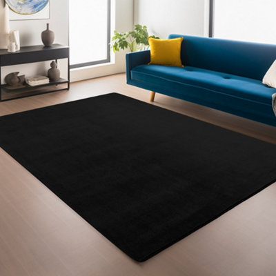 Snuggly Washable Low Pile Living Room Area Rug  Anti Slip Felt Backing Black 160 X 220 Cm (Rectangular) from B&Q