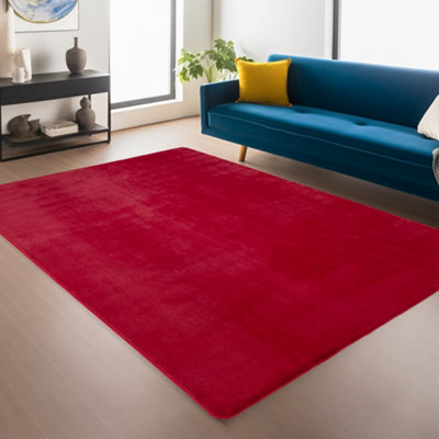 Snuggly Washable Low Pile Living Room Area Rug  Anti Slip Felt Backing Red 160 X 220 Cm (Rectangular) from B&Q