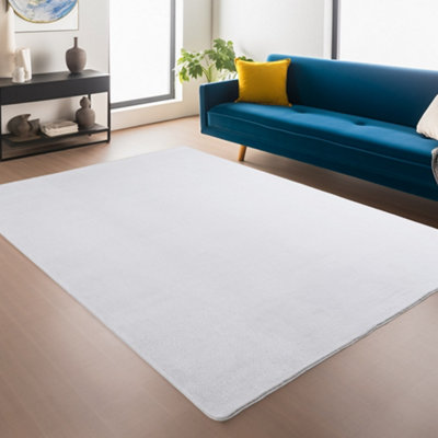 Snuggly Washable Low Pile Living Room Area Rug  Anti Slip Felt Backing Snow White 160 X 220 Cm (Rectangular) from B&Q
