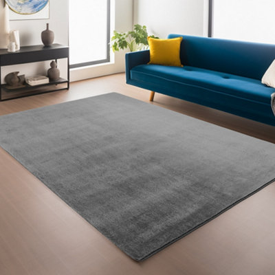Snuggly Washable Low Pile Living Room Area Rug  Anti Slip Felt Backing Anthracite 200 X 280 Cm (Rectangular) from B&Q