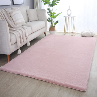 Plushtale Washable Low Pile Super Soft Living Room Area Rug Baby Pink 80 X 120 Cm (Rectangular) from B&Q