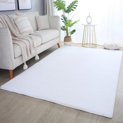 Plushtale Washable Low Pile Super Soft Living Room Area Rug Snow White 80 X 120 Cm (Rectangular) from B&Q