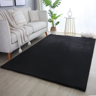 Plushtale Washable Low Pile Super Soft Living Room Area Rug Black 120 X 160 Cm (Rectangular) from B&Q
