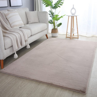 Plushtale Washable Low Pile Super Soft Living Room Area Rug Beige 160 X 220 Cm (Rectangular) from B&Q