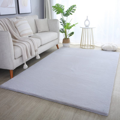 Plushtale Washable Low Pile Super Soft Living Room Area Rug Grey 160 X 220 Cm (Rectangular) from B&Q