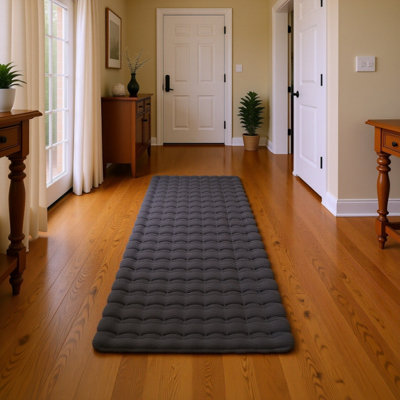 Orbie Washable Low Pile Super Soft Living Room Area Rug Machine Carved Ridge-Furrow Design Anthracite 60 X 200 Cm from B&Q
