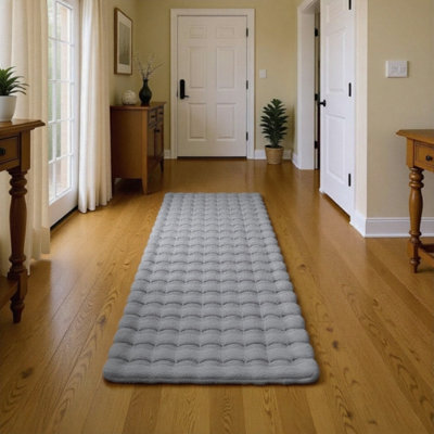 Orbie Washable Low Pile Super Soft Living Room Area Rug Machine Carved Ridge-Furrow Design Grey 60 X 200 Cm from B&Q