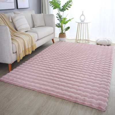 Orbie Washable Low Pile Super Soft Living Room Area Rug Machine Carved Ridge-Furrow Design Baby Pink 80 X 120 Cm from B&Q
