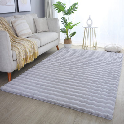 Orbie Washable Low Pile Super Soft Living Room Area Rug Machine Carved Ridge-Furrow Design Grey 160 X 220 Cm from B&Q