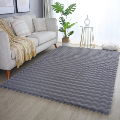 Orbie Washable Low Pile Super Soft Living Room Area Rug Machine Carved Ridge-Furrow Design Anthracite 200 X 280 Cm from B&Q