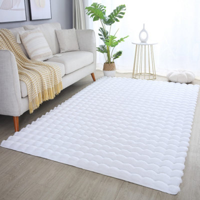 Orbie Washable Low Pile Super Soft Living Room Area Rug Machine Carved Ridge-Furrow Design Snow White 200 X 280 Cm from B&Q