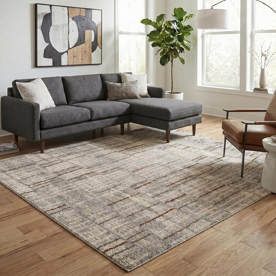 Rhodes Modern Living Room Contemporary Area Rug Easy Simple Geometric Patterned Rugs Enigma DesignBeige 200 X 290 Cm from B&Q