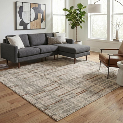 Rhodes Modern Living Room Contemporary Area Rug Easy Simple Geometric Patterned Rugs Enigma DesignGrey 120 X 170 Cm from B&Q