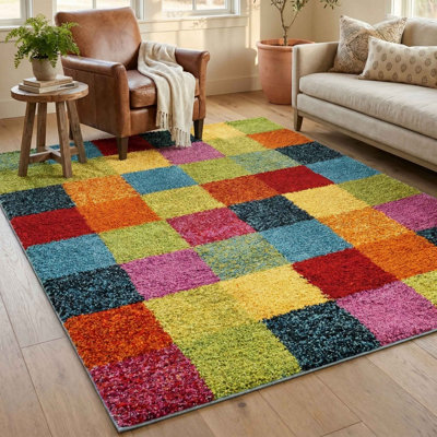 Desire Rugs Unisex Multicolor Rio Geometric Living Room Shaggy Area Rug Multi -Rubix | Size: 120 Cm X 170 Cm - Image 2