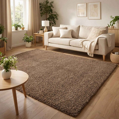 Desire Rugs Unisex Brown Ainsley Modern Plain Living Room Shaggy Area Rug In | Size: 80 Cm X 150 Cm - Image 3