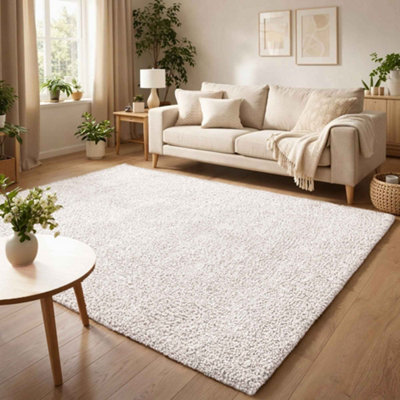 Desire Rugs Ainsley Plain Living Room Shaggy Area Rug Modern Soft Pile Polyester Rug - Cream / 150Cm - Image 3