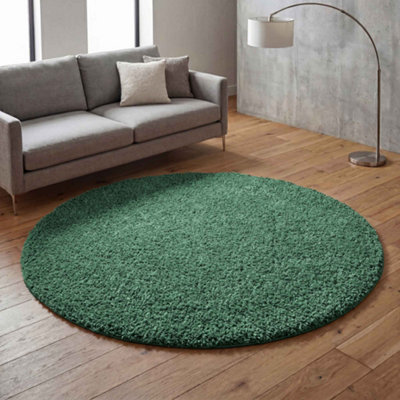 - Ainsley Plain Living Room Shaggy Area Rug Modern Soft Pile Polyester Rug Emerald 120 X 120 Cm (Circle)