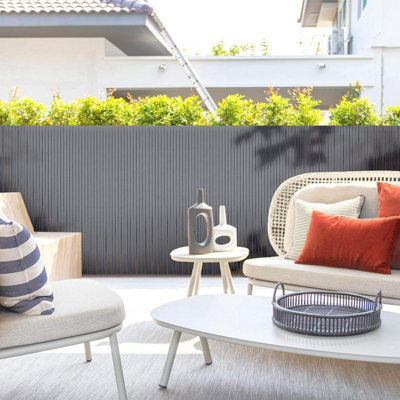True Products Artificial Bamboo 20mm Pvc Slat Screening Fencing RollDouble Sided1.5M X 4MGrey from B&Q