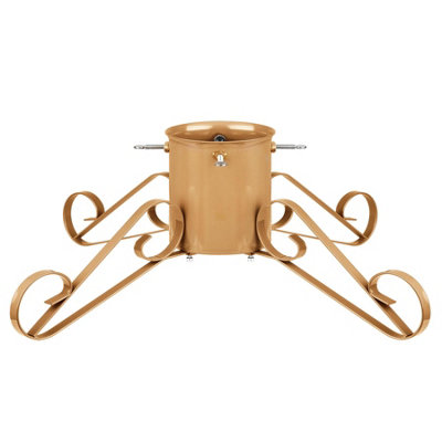 Holly International Gold Traditional Metal Scroll Leg Christmas Tree Stand For Real Trees Up To 3M Medium
