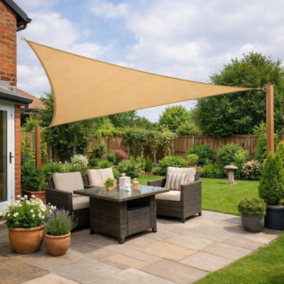 B&Q -  Sun Shade Sail 3M Triangle Garden Patio Canopy Awning Fixing Kit IncludedSand