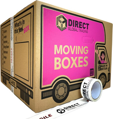 5 Strong Extra Large Cardboard Storage Packing Moving House Boxes  66 Metres Fragile Tape 52Cm X 52Cm X 40Cm from B&Q