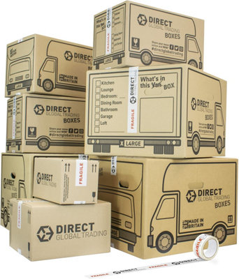 Student Moving House University Extra Strong Cardboard Box Kit Various Size Boxes With Fragile Tape from B&Q