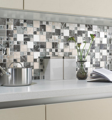 Saturn Silver Glass/metal Mix Modular Mosaic from B&Q