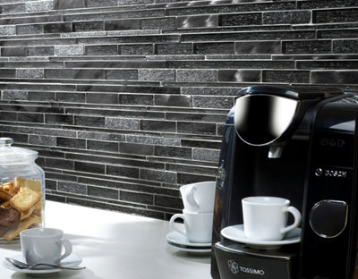 Kenton Silver Glass/stone/metal Mix Offset Linear Mosaic from B&Q