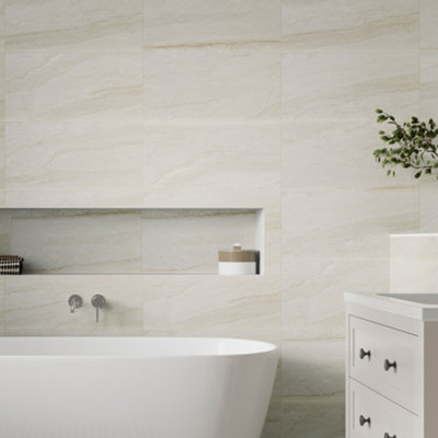  - Olivia Beige Matt Stone Effect Ceramic Indoor Wall TilePack Of 8(L)600mm (W)300mm