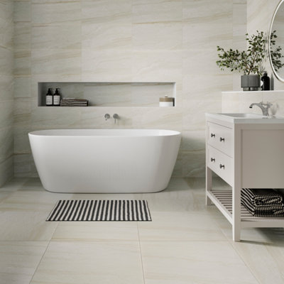  - Olivia Beige Matt Stone Effect Porcelain Indoor Wall & Floor TilePack Of 3(L)600mm (W)600mm