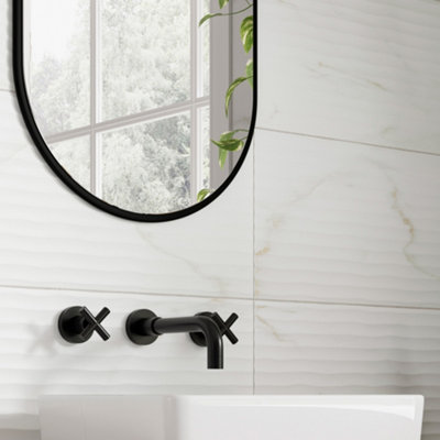  - Beatrice White & Gold Matt Décor Marble Effect Textured Ceramic Indoor Wall TilePack Of 8(L)600mm (W)300mm