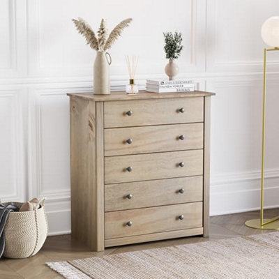  - Vida Designs Panama 5 Drawer Chest Solid Pine Wood Waxed Oak Finish