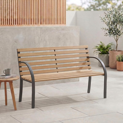 Garden Vida Slatted Bench Wooden Seater Outdoor Furniture Seating Wood Slats Steel Legs Park Patio Seat from B&Q