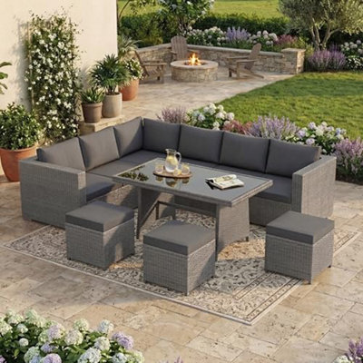 Garden Vida Belgrave 9 Seater Rattan Set Grey Complete Outdoor Dining Table Steel Frame & Pe Wicker Ukfr Certified Weather from B&Q